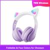 Cat Bluetooth Headphone Wireless Gradient Color Led Light With Mic Kids Girls Stereo Phone Music Headset Gamer Gift