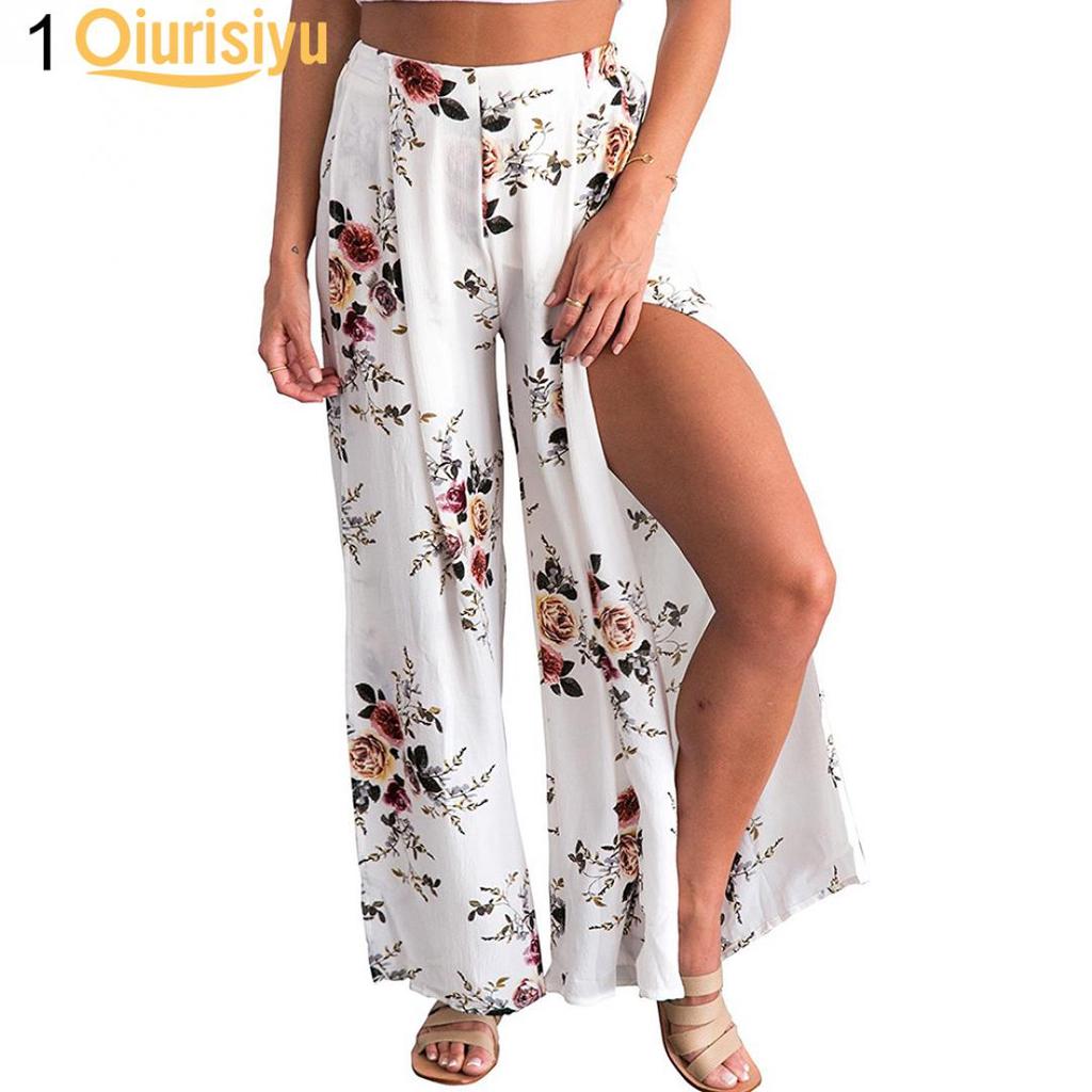 split front wide leg pants