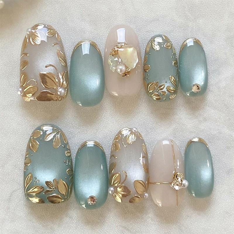 30 Piezas Concha de Playa Uñas Postizas Hechas a Mano Flor 3D Mariposa Corazón Elegantes Puntas de Uñas Artísticas