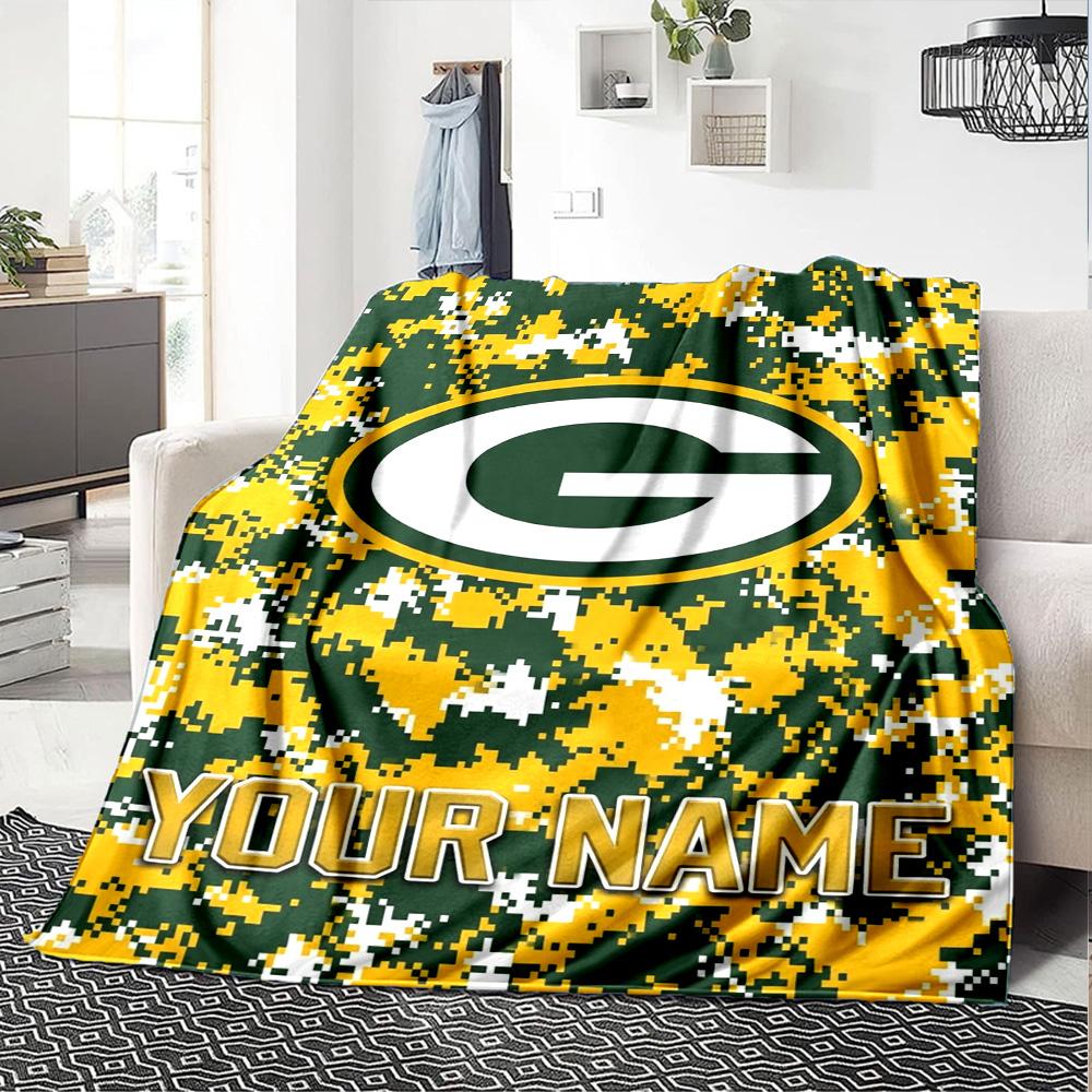 Name Custom Green Bay Packers Print Flannel Blanket High Quality Warm Comfortable Cover for All Seasons Perfect for Gifts Home Decor
