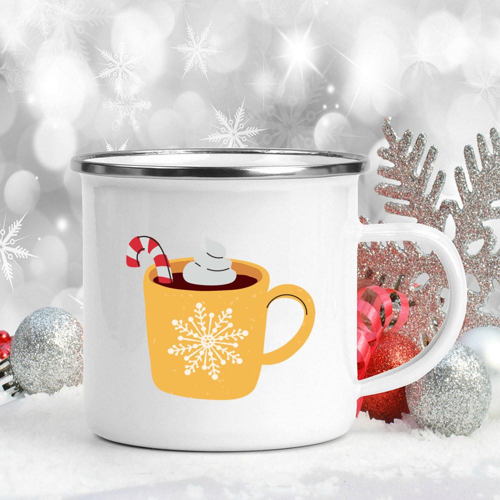 Let's Get Cozy Print Mugs Enamel Coffee Mugs Handle Hot Cocoa Mugs Festive Party Drink Beer Juice Mugs Christmas Xmas EVE Gifts
