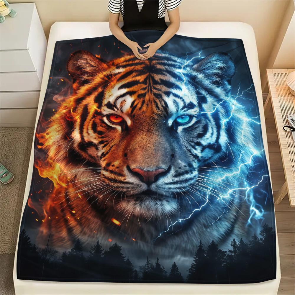Red Blue Eagle Tiger Leopard Print Flannel Blanket,High quality Comfortable for All Seasons,Home Decor,Warmth and Comfort,Perfect for Christmas Gifts