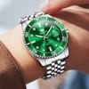 OLEVS Waterproof Quartz Analog Watch with Date Silver Stainless Steel Large Green Business Fashion Stylish and Watch for Men Rotating Men's Display,