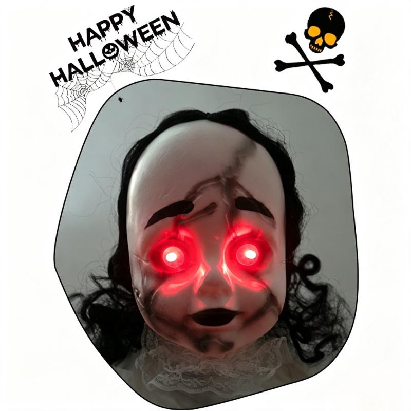 Sound Activated Halloween Figure with Walking Girl Character, White Dress Styling and Red Light Face Detail for Entryway Seasonal Display
