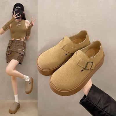 Suede  Women Flats Shoes Plamform Designer Casual Shoes Autumn Buckle New Loafers Shoes Comfort Walking Femme Chaussures