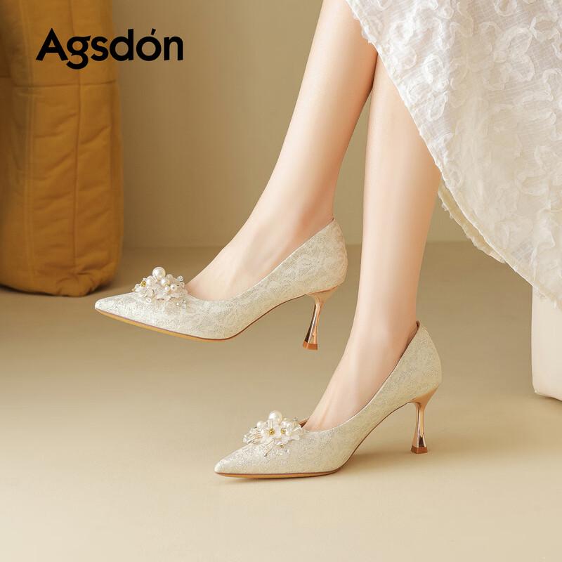 Agsdon Women s Pointed-Toe Bridal High Heels 38 шампанского