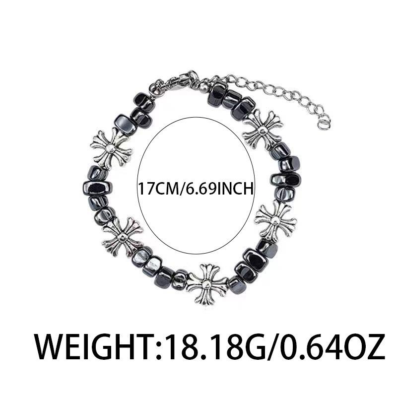 Retro Broken Silver Cross Flower Spliced Couple Bracelet Hip Hop Jewelry