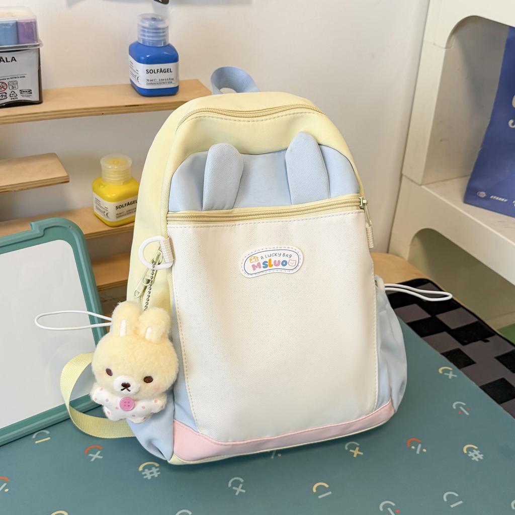 Schoolbag milk fufu color matching three-dimensional rabbit ear backpack soft cute girl holiday girlfriends travel fresh age reduction small backpack