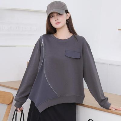 DIMANAF 2025 Autumn Pullover T-shirt Women Zipper Asymmetrical Full Sleeve Loose White Black