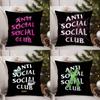 A-Anti Social S-Social Club Pillow Case Home Dorm Chair Back Short Plush Double-Sided Printing Office Nap Time Cushion Cover