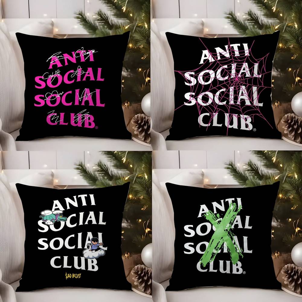 A-Anti Social S-Social Club Pillow Case Home Dorm Chair Back Short Plush Double-Sided Printing Office Nap Time Cushion Cover