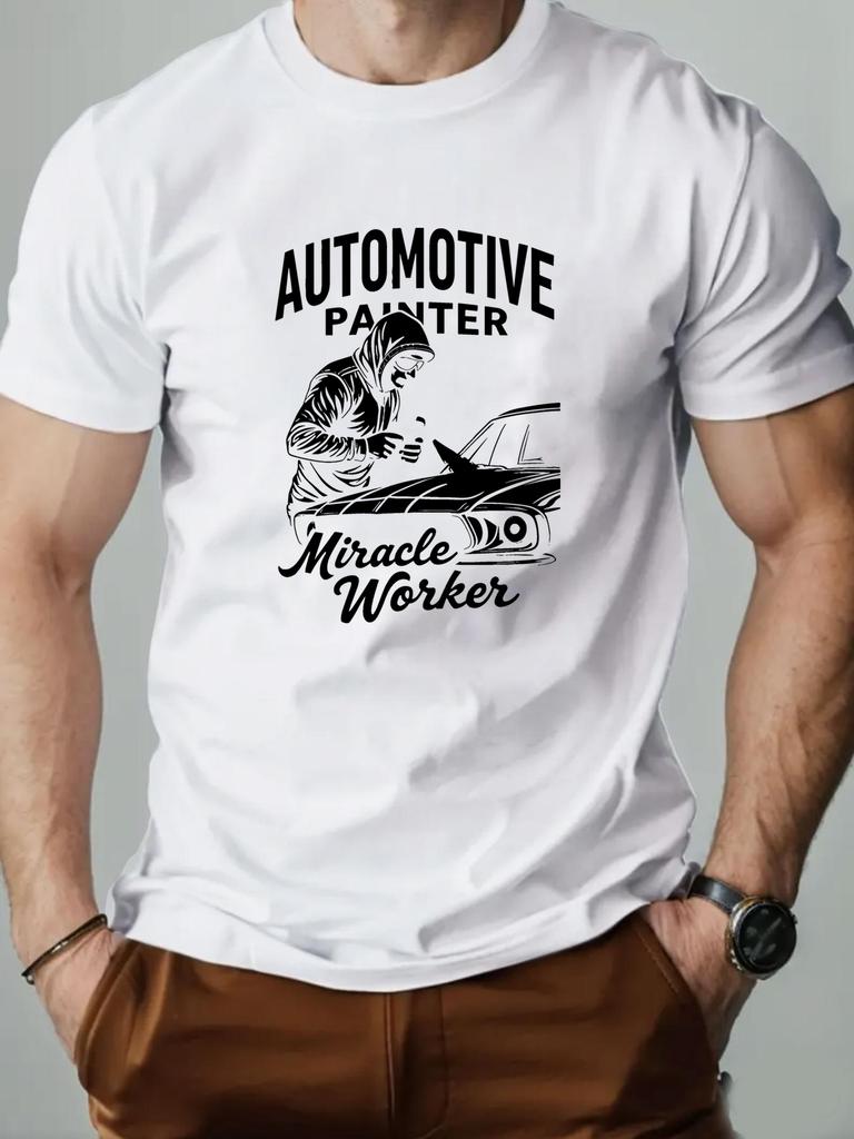 Man‘s T-shirt 100% Cotton Car repair Cartoon Printing Men Round Neck Casual Short Sleeve Summer Breathable Streetwear Top Tees