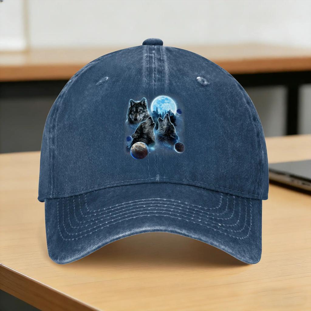 Three Wolf Howling and Moon Casual Baseball Cap Outdoor Gym Trucker Hat Summer Adjustable Couple Women Design Baseball Caps