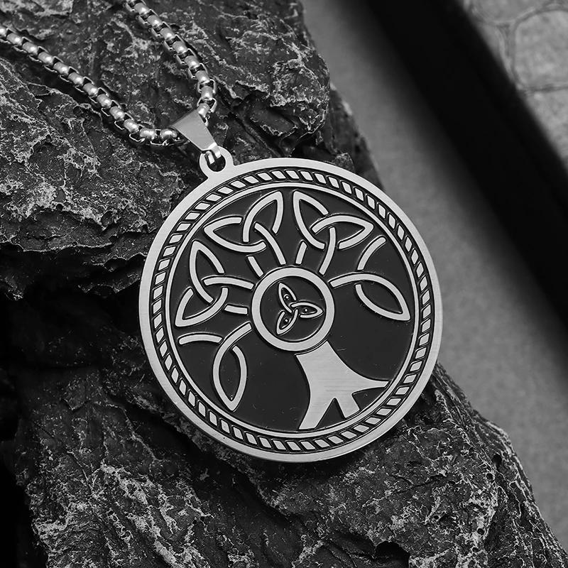 Stainless Steel Trinity Celtic Knot Nordic Rune Pendant Necklace Retro Ethnic Irish Knot Lucky Amulet Jewelry for Men