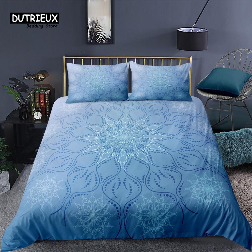 Luxuriöser 3D Marineblauer Mandala-Druck Home Living 2/3-teiliges Bequemes Bettbezug Kissenbezug Bettwäsche-Set Queen und King EU/US/AU Größe