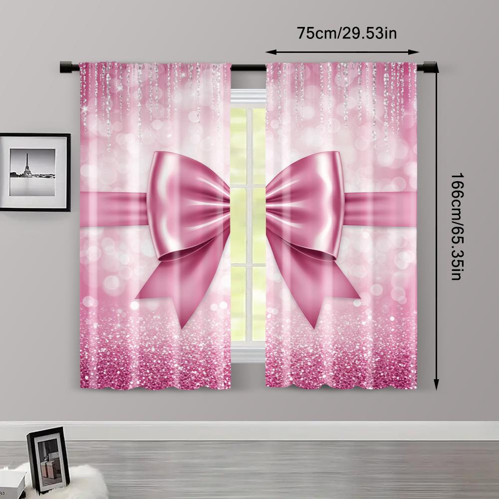 2pc,  Curtains Pink Bow Print Versatile Polyester Fabric,Without Electricity Family Party Suitable for Parties and Everyday