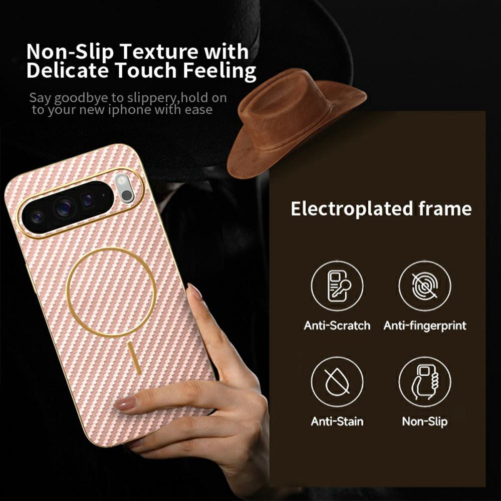 For Google Pixel 10 Pro XL Phone Case Carbon Fiber Textured Electroplated TPU Back Cover