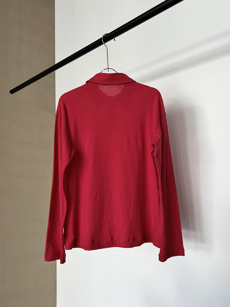 Women's Red Long Sleeve Polo Collar Casual T-Shirt by Nanyou