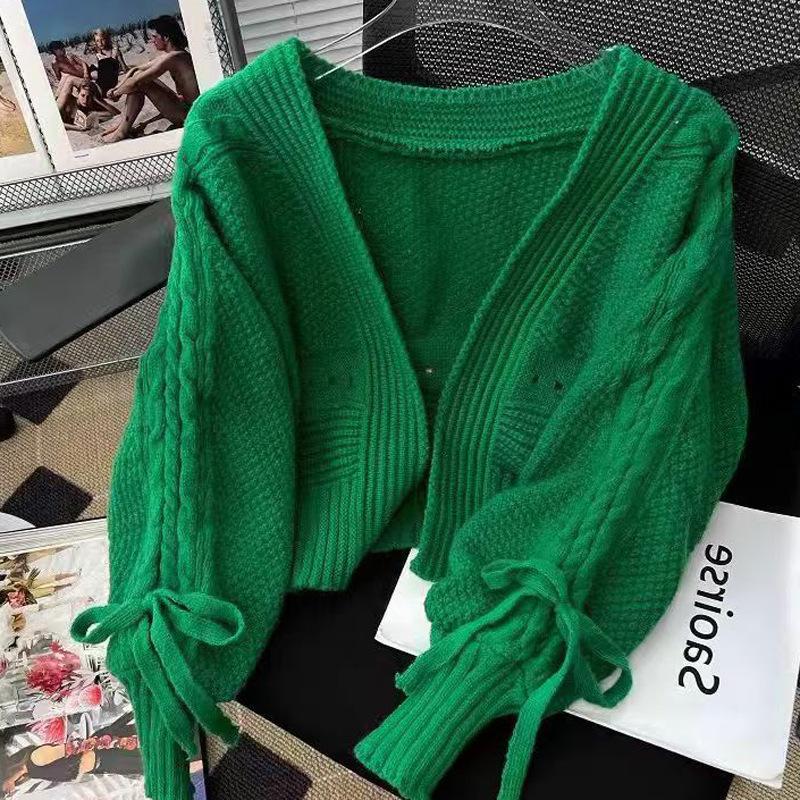 

Вязаный кардиган с завязкой-бабочкой для женщин, свитер с V-образным вырезом и рукавами «летучая мышь» для женщин 3XL зелёный