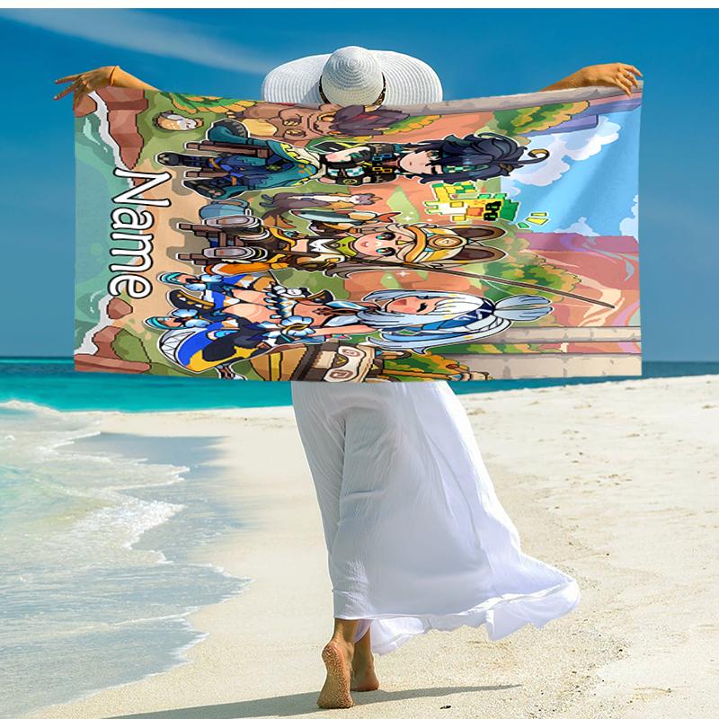 Personalized customized proof beach towel with Genshin Impact characters pattern - soft, absorbent,quick-drying,perfect swimming,camping&bathing