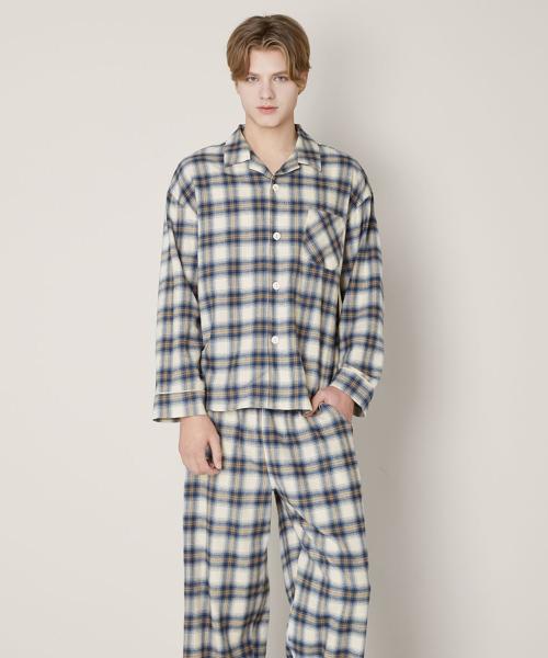 [BYC] Unisex Cotton Fleece Blue Check Pajama Set [Shipped from Korea] 100% Authentic