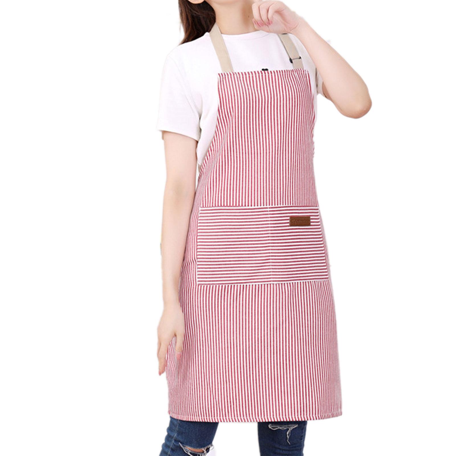 

White Black Striped Man Woman Home Restaurant Kitchen Baking Nail Bib Oil Repellent Work Apron 2 Pockets Adjustable Clean Apron As Shown рожевий
