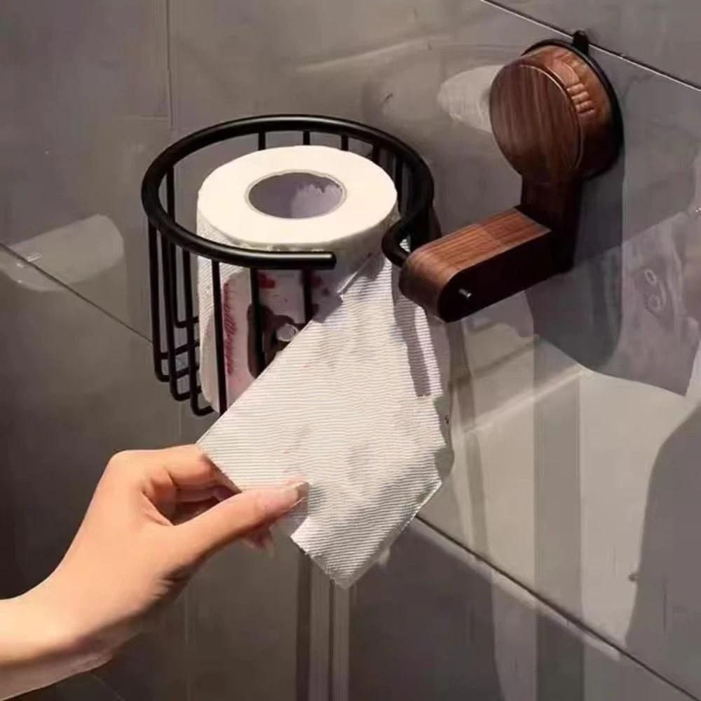 Suction Cup Bathroom Paper Holder Non Perforated Toilet Tissue Basket Soap Holder