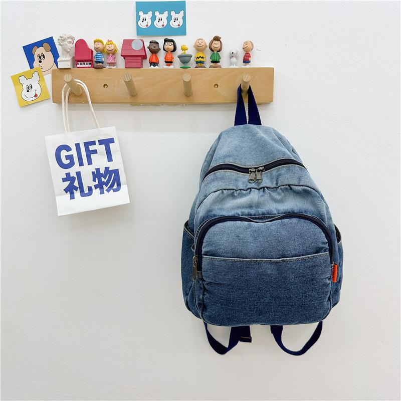 

Stylish Modern Korean Kindergarten Backpack For Kids Durable Denim Fabric Design синій