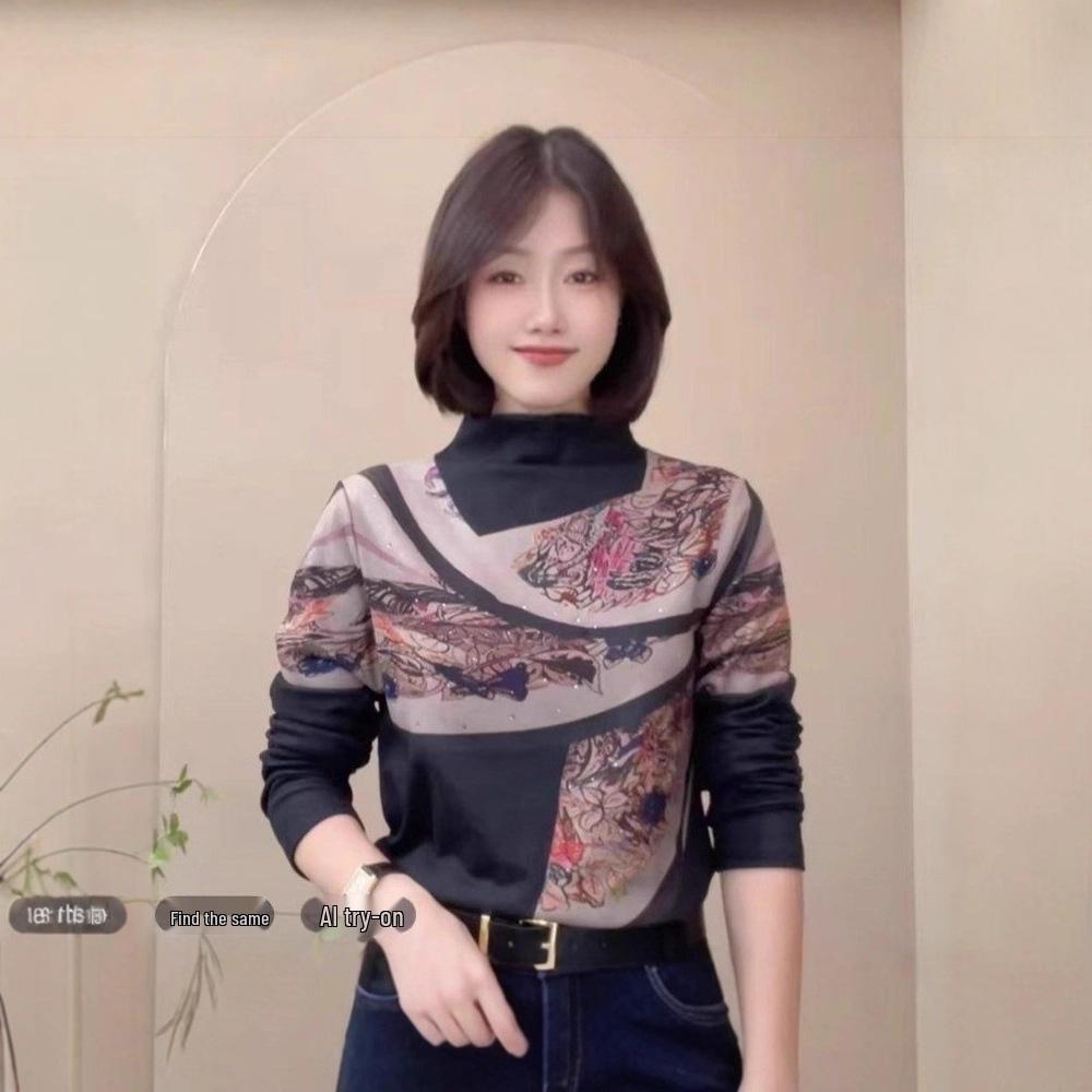 Women's Fashionable Warm Long Sleeve T-Shirt: Autumn/Winter Base Layer with Half High Collar