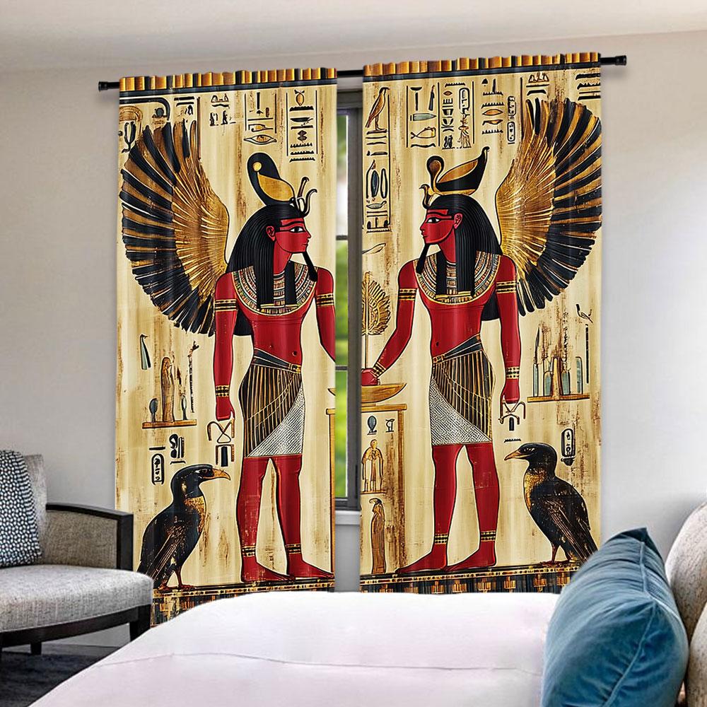 Egyptian Deity Print Curtain Room Decor Versatile Use Suitable Living Dining Bedroom Bathroom Office Curtains Set Of 2 Made Polyester Area