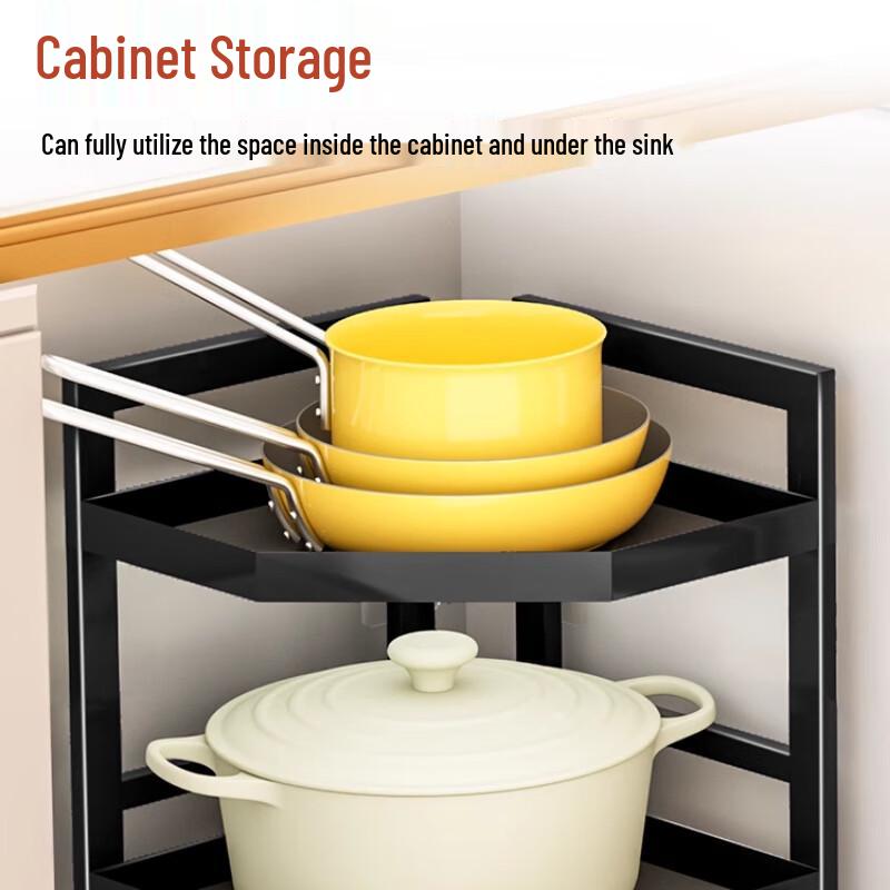 Kitchen Corner Pot Rack Shelf, Black, 3-Tier