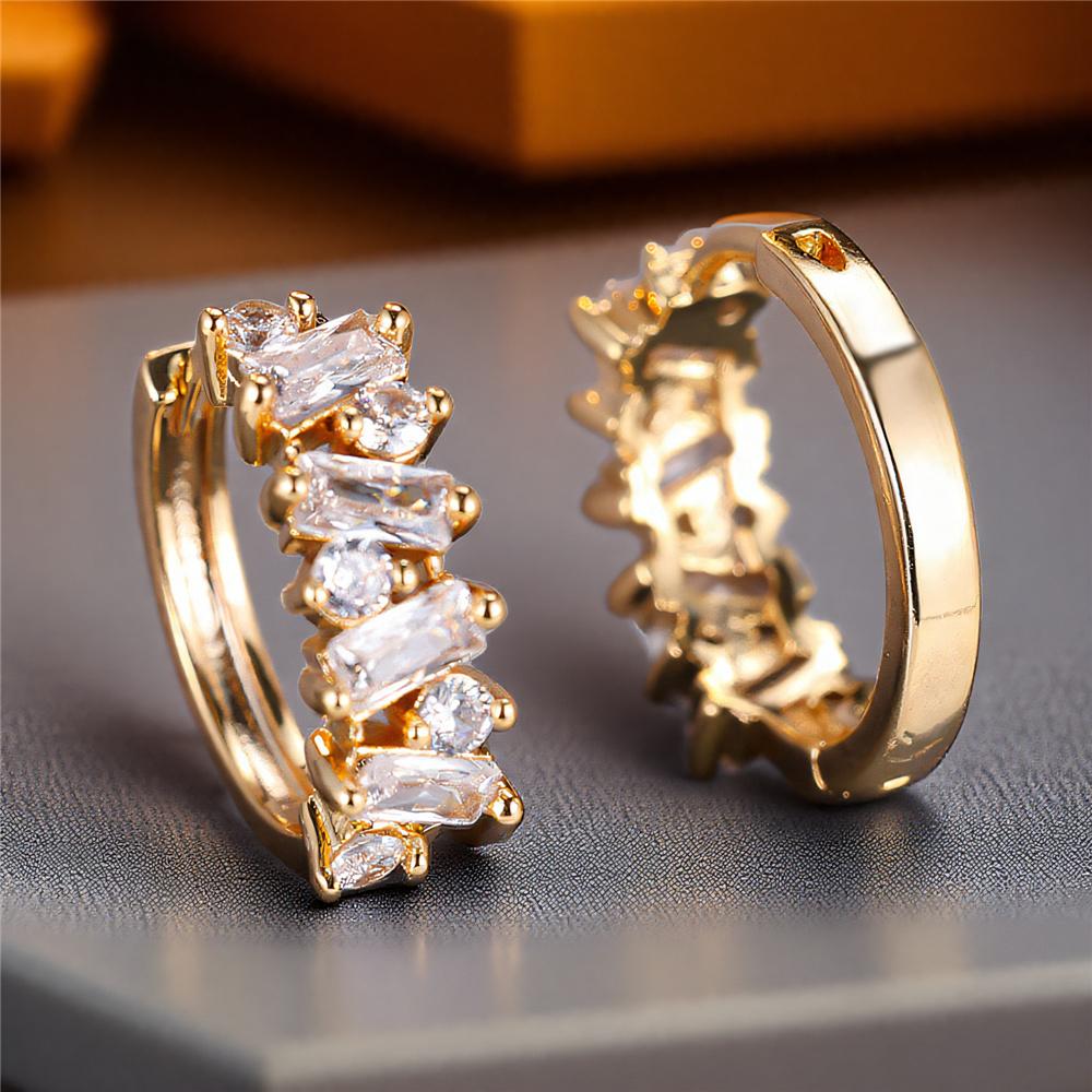 Белые Цирконы Круглые Серьги-Кольца Роскошные Женские Золотой Цвет Свадебные Для Женщин
