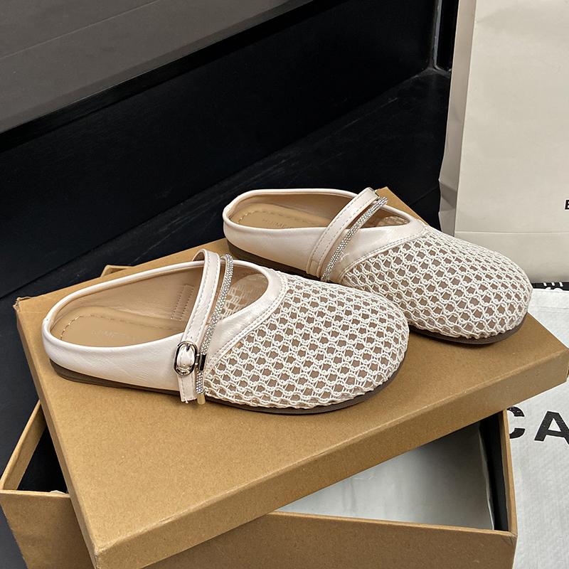 Fashion CRLAYDK Fashion Mule for Women Mesh Hollow Out Backless Loafers Slip On Flat Casual Ladies Walking Lazzy Slides Buckle Slippers