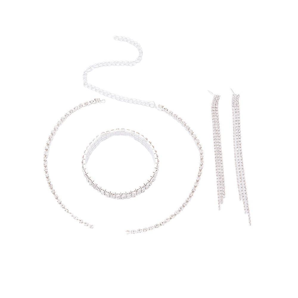Luxurious European-American Full Diamond Rhinestone Necklace Set - Three-Piece Collection