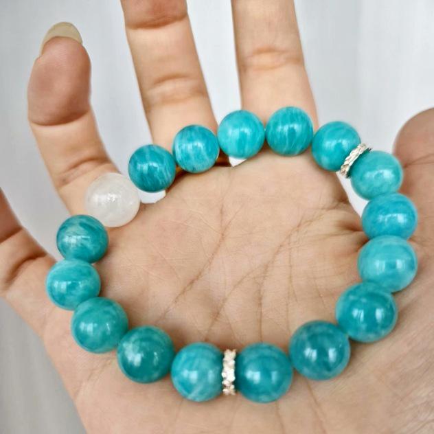 Splendido Bracciale Naturale in Amazzonite e Quarzo Fantasma Bianco - Regalo Perfetto per Donne