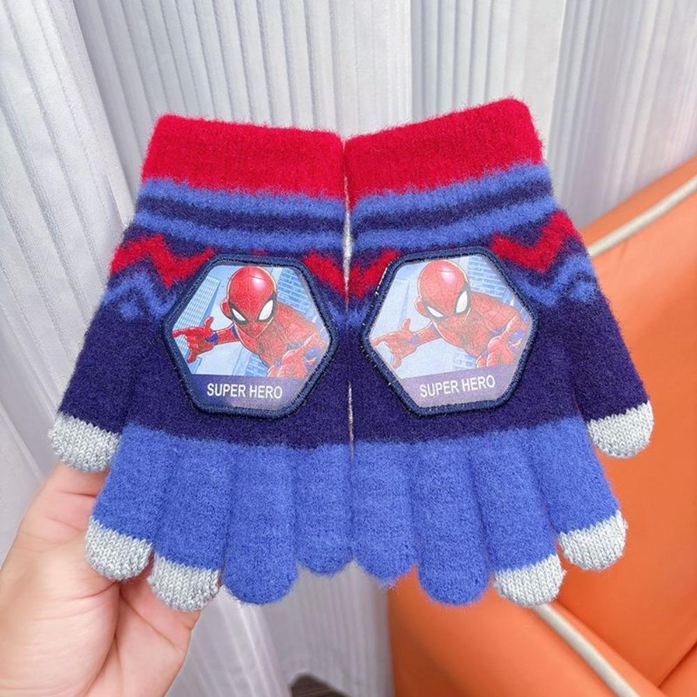 Marvel Spider-Man Winterhandschuhe für Kinder Jungen Warm Gestrickt Touchscreen Fünf Finger Superheld Junge Cartoon Kältebeständig Weiche Fäustlinge