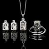 Womens Fashion Jewelry Set With Cubic Zirconia Ice Flower Cut Earrings Necklace Ring Purple Violet Tone Copper Alloy