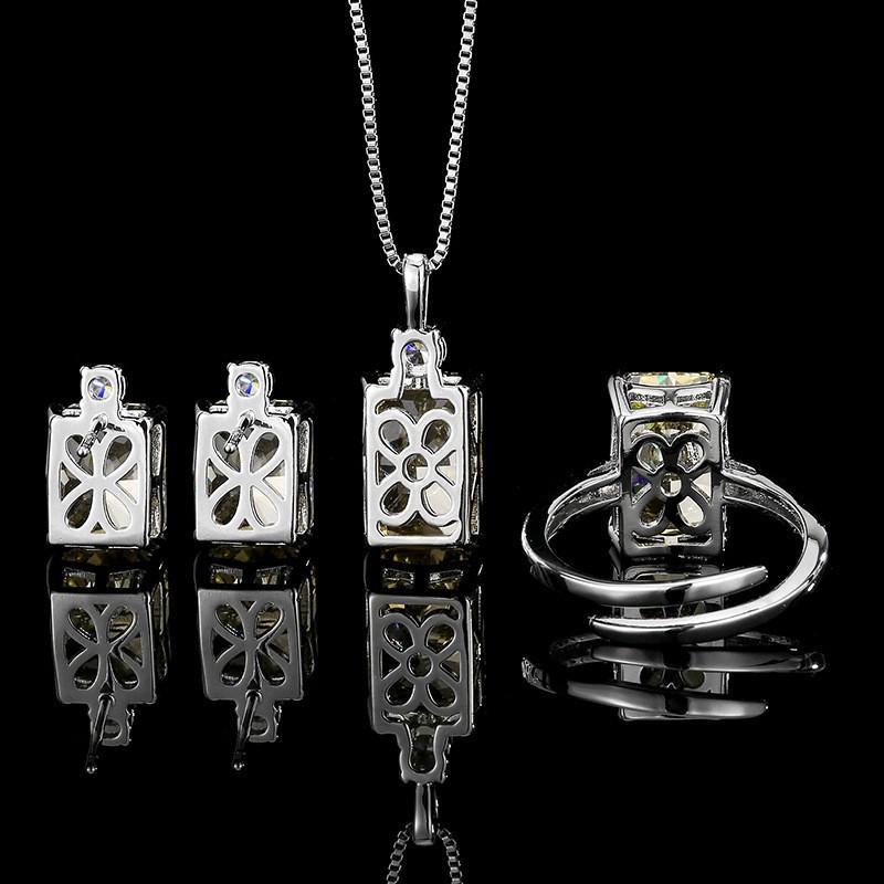 Womens Fashion Jewelry Set With Cubic Zirconia Ice Flower Cut Earrings Necklace Ring Purple Violet Tone Copper Alloy