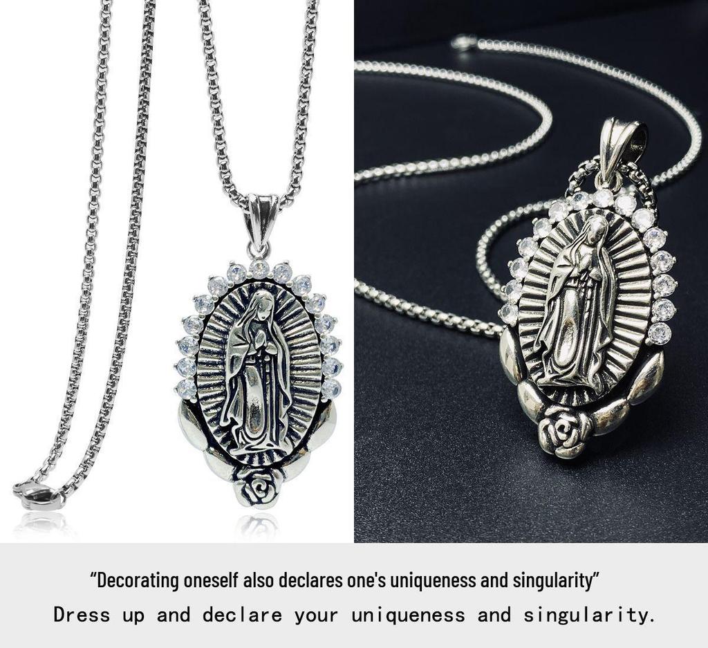 Xiewei'er Retro Zircon Virgin Mary Pendant Necklace