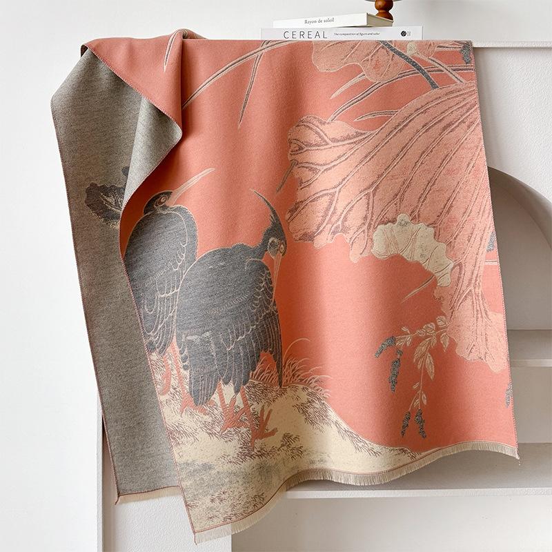 Girl Style Mori Stork Autumn And Winter Double-Sided Imitation Cashmere Scarf Winter High-End Warm Shawl