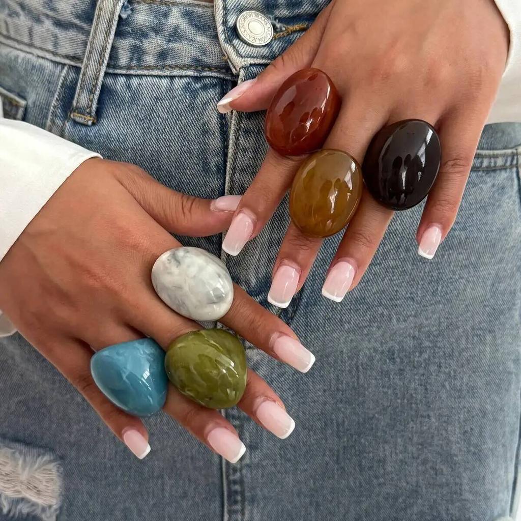 IngeSight.Z 6 Styles Boho Geometric Large Resin Wide Curved Surface Finger Ring Women Fashion Irregular Rings Party Jewelry Gift