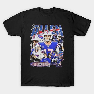Men Black Print T-shirt Josh Allen Vintage Bootleg No-Cut Transfer Paper Print Cotton Tshirt