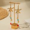 Ocean ins Wind Metal Starfish Jellyfish Earrings, Bohemian Imitation Pearl Fringed Earrings
