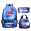 Primary and secondary school students schoolbag three-piece set, animation cartoon personalized printing backpack, casual pencil bag, meal bag