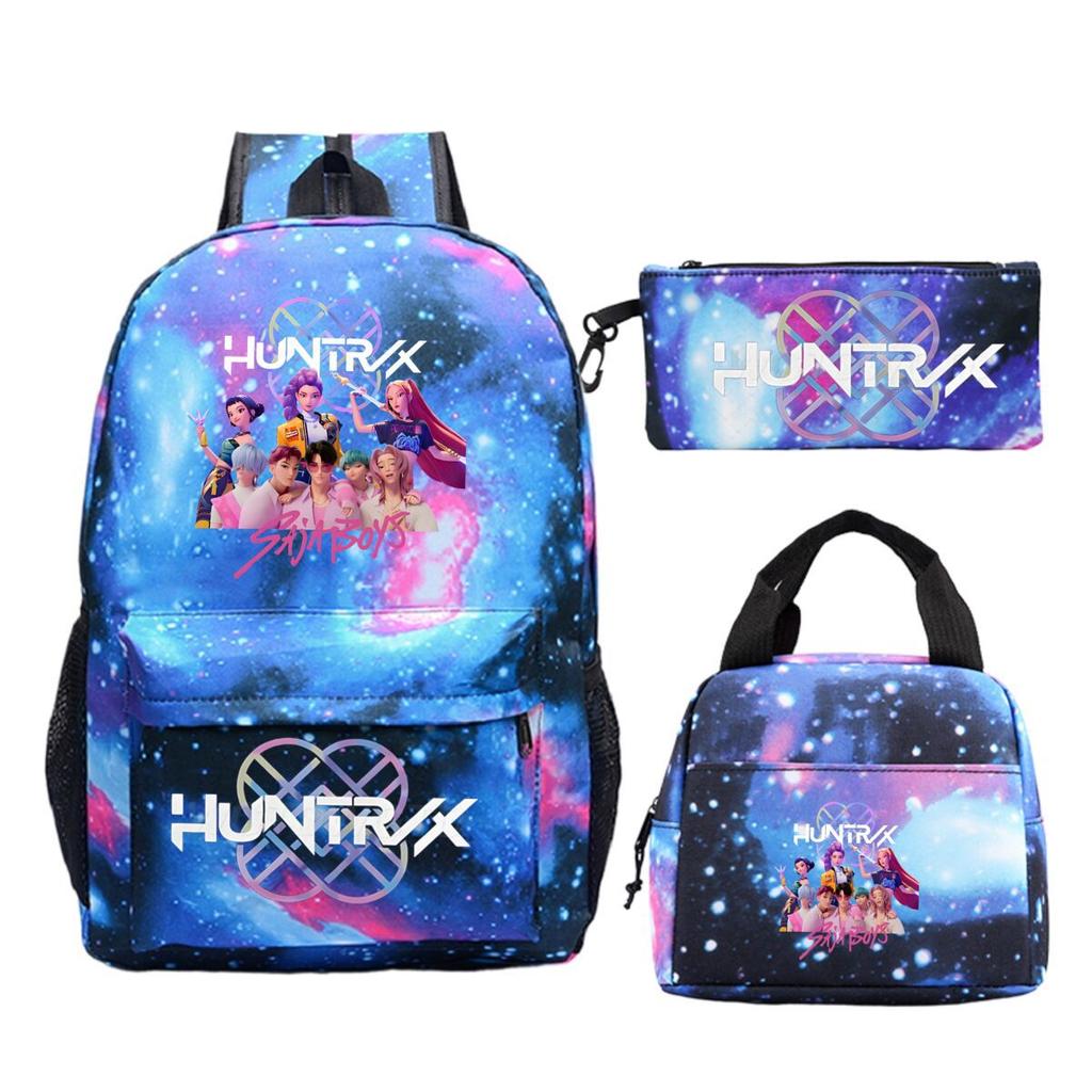 Primary and secondary school students schoolbag three-piece set, animation cartoon personalized printing backpack, casual pencil bag, meal bag
