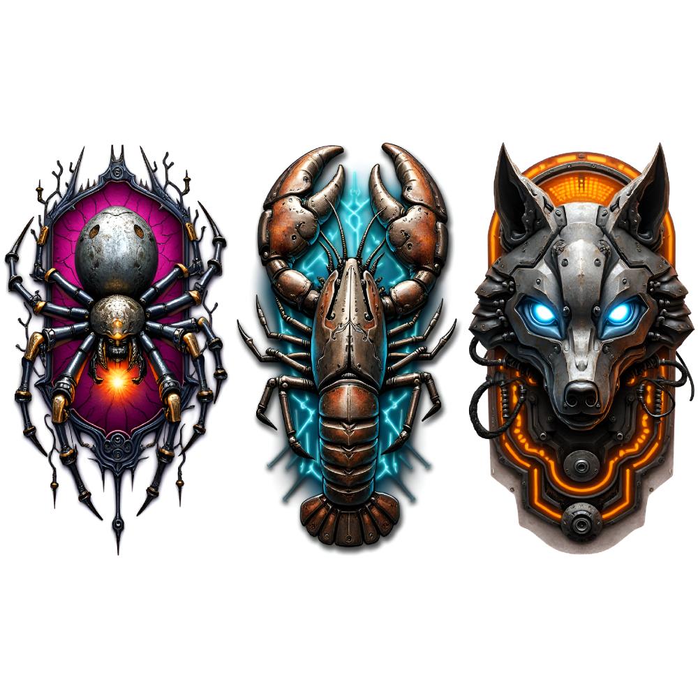 3pcs Temporary Tattoo Wolf Head Waterproof Long-lasting Body Stickers Lion Tree Realistic Temporary Tattoos Robotic Bird For