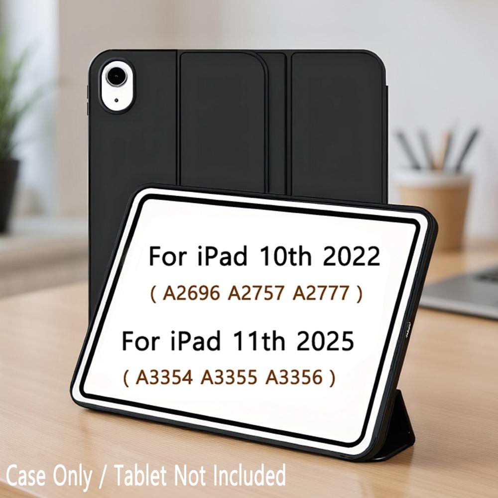 Hoesje voor iPad 11/10 11e (A16) / 10e Generatie 11'' / 10,9'' /, Magnetische Flip Smart Cover, Drievoudige Leren Stand Case zwart