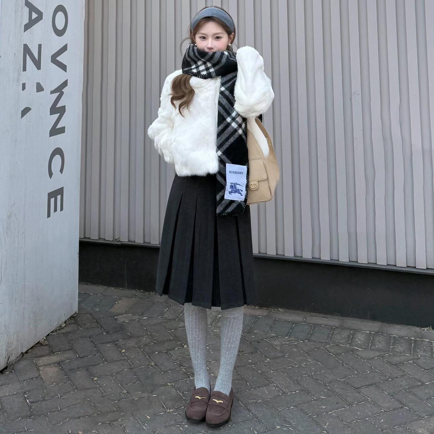 

Women s High-Waist Black Wool Plaid Pleated Skirt - Short A-line, Petite, Autumn/Winter 2025 Collection XL