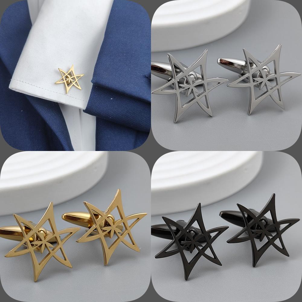 Hexagonal star gold-plated cufflinks, black stainless steel cuffs, men's shirt button accessories, business formal wear