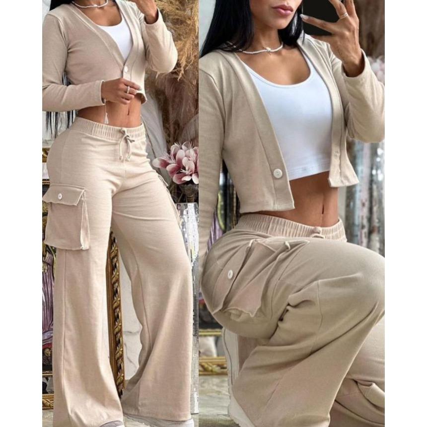 Oberteil + Hose Mode Sportbekleidung Anzug Damen Lässiges Sweatshirt 2-teilige Sportbekleidung Damenbekleidung